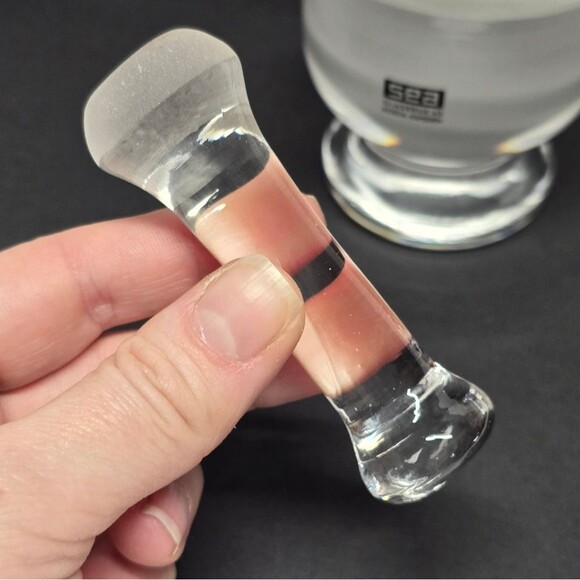 Vintage Sea Glasbruk Crystal Mortar and Pestle Kosta Sweden Clear Frosted Glass - Picture 9 of 11